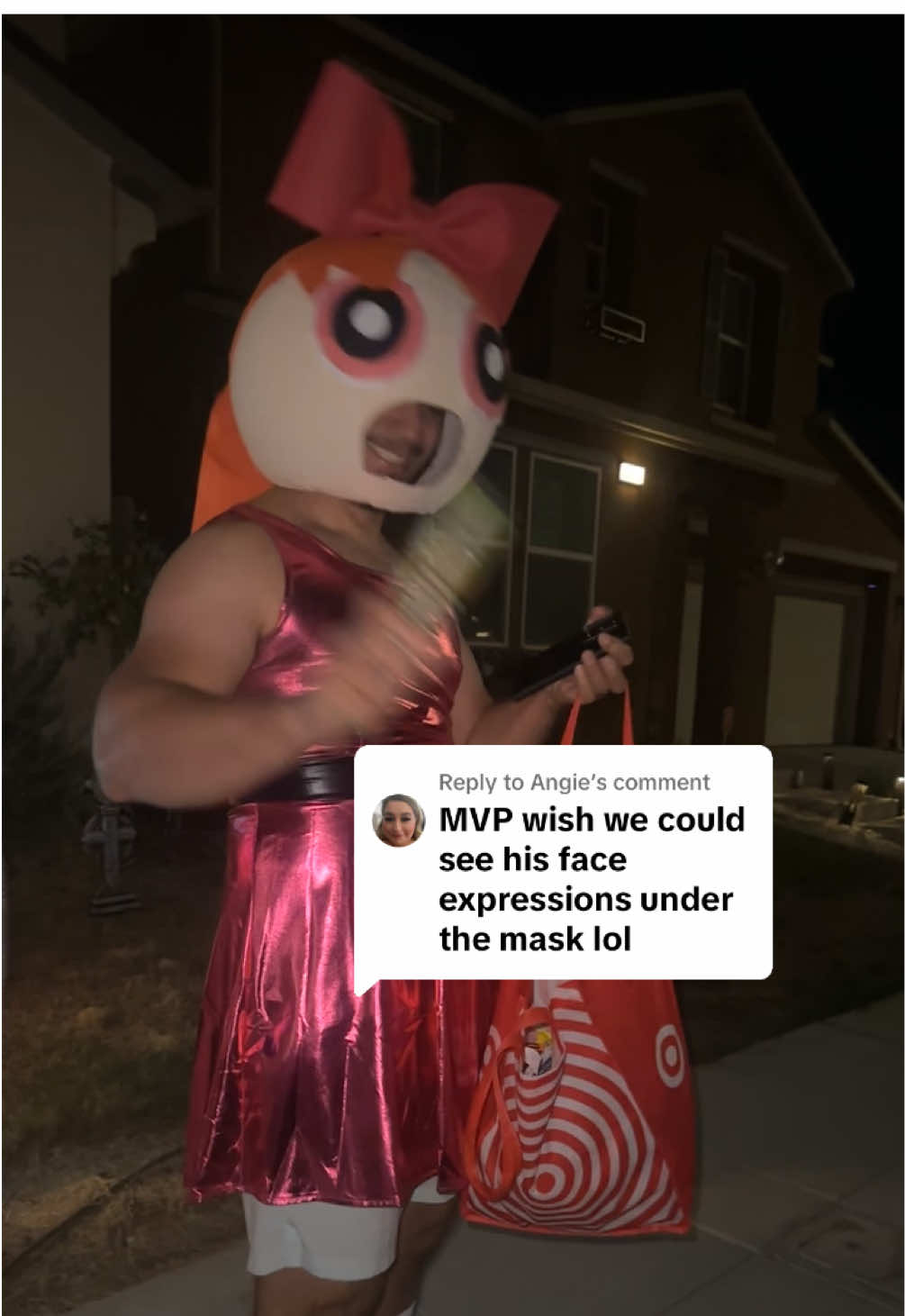 Replying to @Angie  a little of hes face and enjoyment 😅 #halloween #powerpuffsgirls #costume 