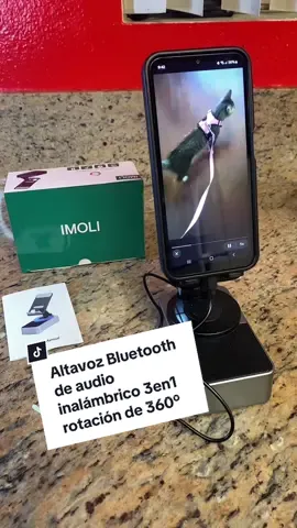 Altavoz Bluetooth de audio inalámbrico 3 en 1, rotación de 360° ##bluetoothspeaker#360rotation #phoneholderstand  #tiktokshop #speaker #wirelessspeaker#yoyoway #wirelessspeaker#soporte #phone#wirelesscharger#teléfono#bocinas #altavozbluetooth 