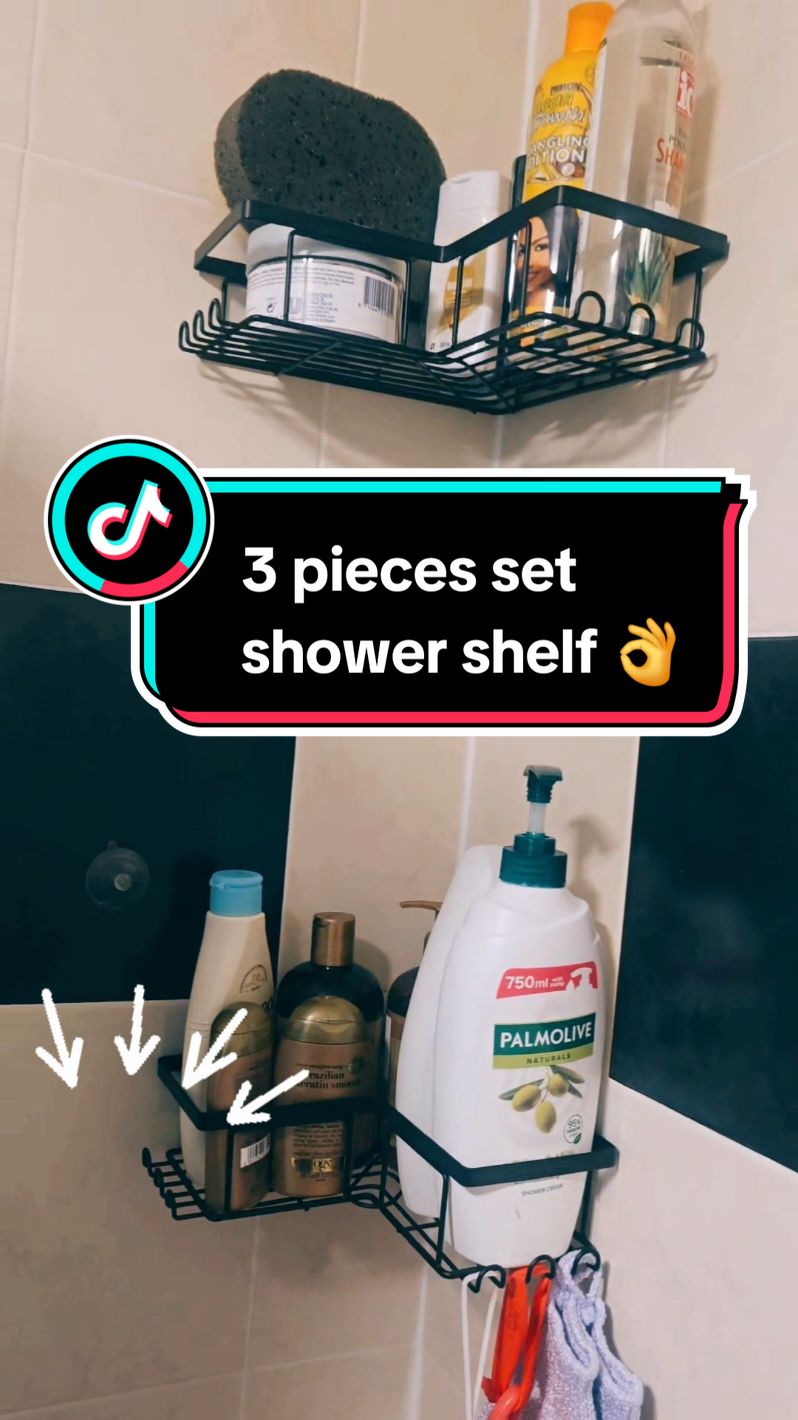 3 pieces set shower shelf 👌  to organise your bathroom 🚻 😜  #blackfridaydeals #spotlight #tiktokmademebuyit #foryoudays #dealdrops #tiktokmademebuyit #foryoudays #showershelves #shower #bathroom #shelf #spacesaving #savespace #smallhouse #tinyhome 