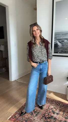 Fall Look with leopard too and a pop of Burgandy! Shop in my bio #casualoutfits #falloutfits #outfitinspiration #over50women #casualstyle #ootdinspo 