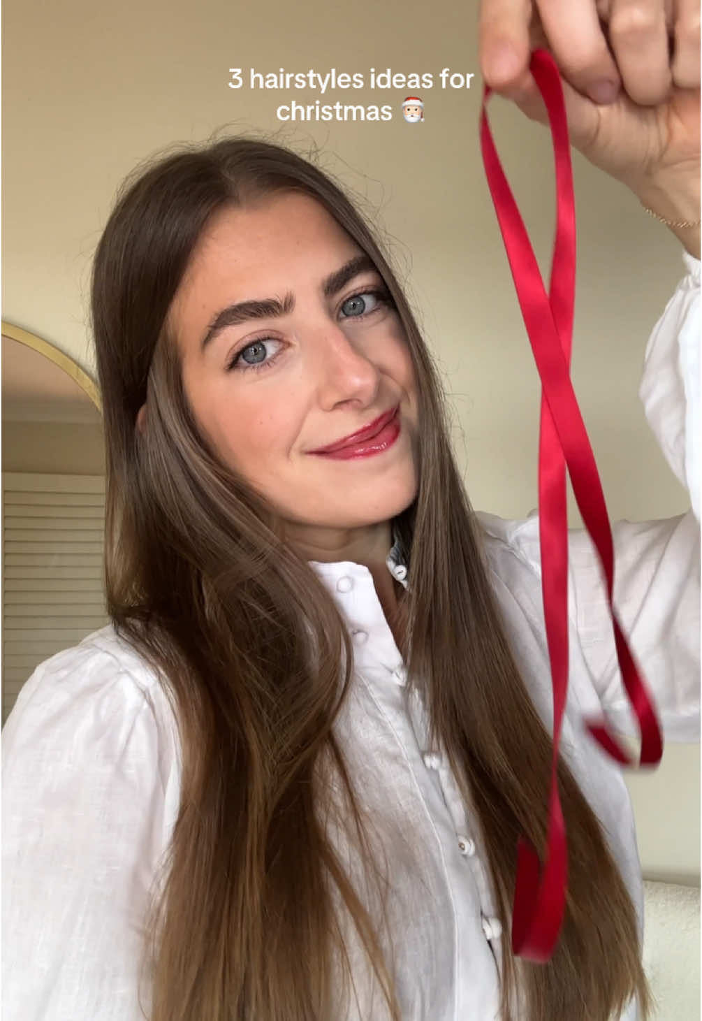 3 hairstyle ideas with red ribbons for christmas 🎅🏻 which one is your fav 1-3? #christmashair #christmashairstyles #ribbonhairstyle #hairtok #hairstyleideas 