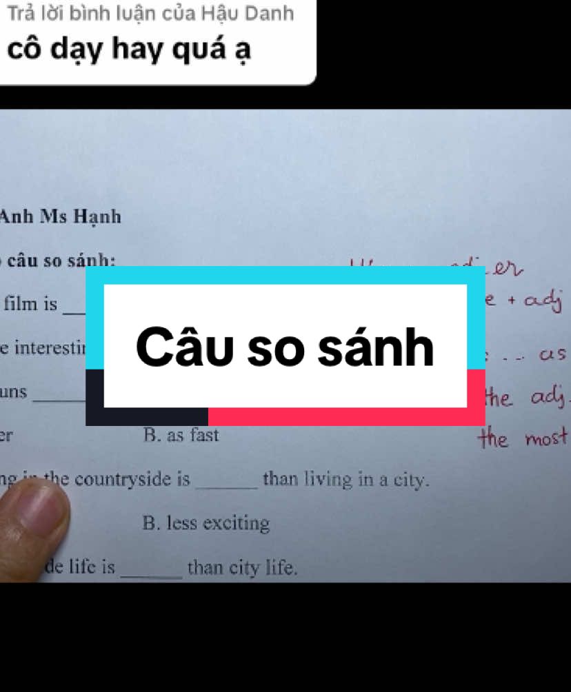 Trả lời @Hậu Danh Ôn tập kiến thức câu so sánh cùng Ms Hạnh nhé #hoctienganh #tienganhmshanh #laygoctienganhmshanh #LearnOnTikTok #nguphaptienganh #tienganhmatgoc #tienganhcoban 