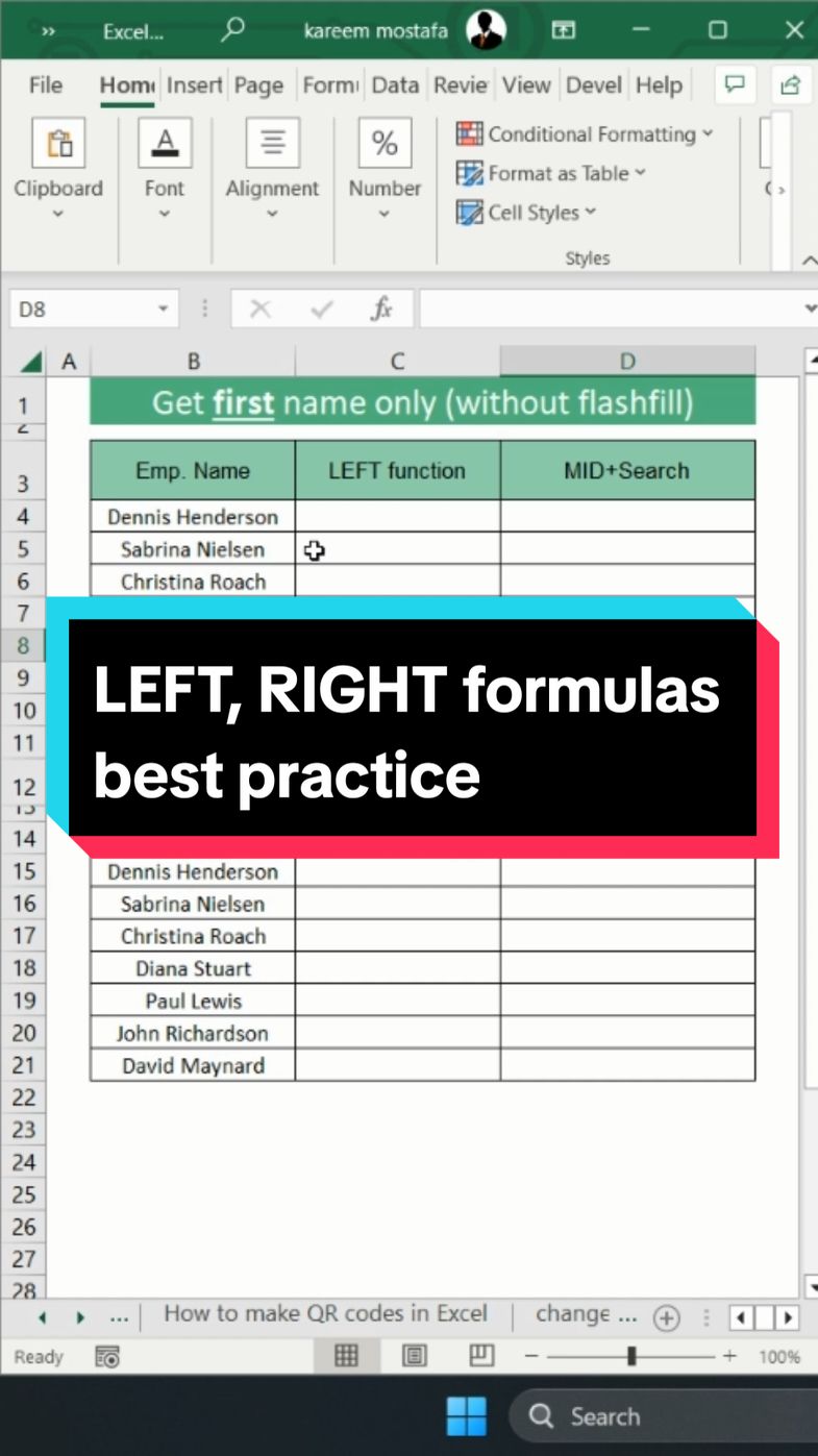 Best practice of LEFT, RIGHT formulas #exceltricks #exceltips 