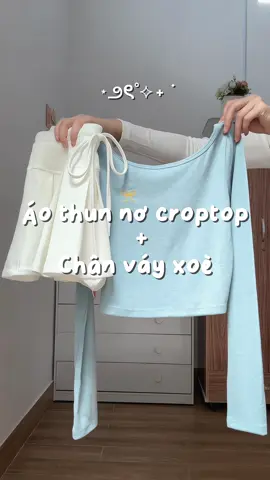 Áo thun thêu nơ croptop + chân váy xoè 🐰 #fypシ゚viral #viral #xuhuong #outfit 