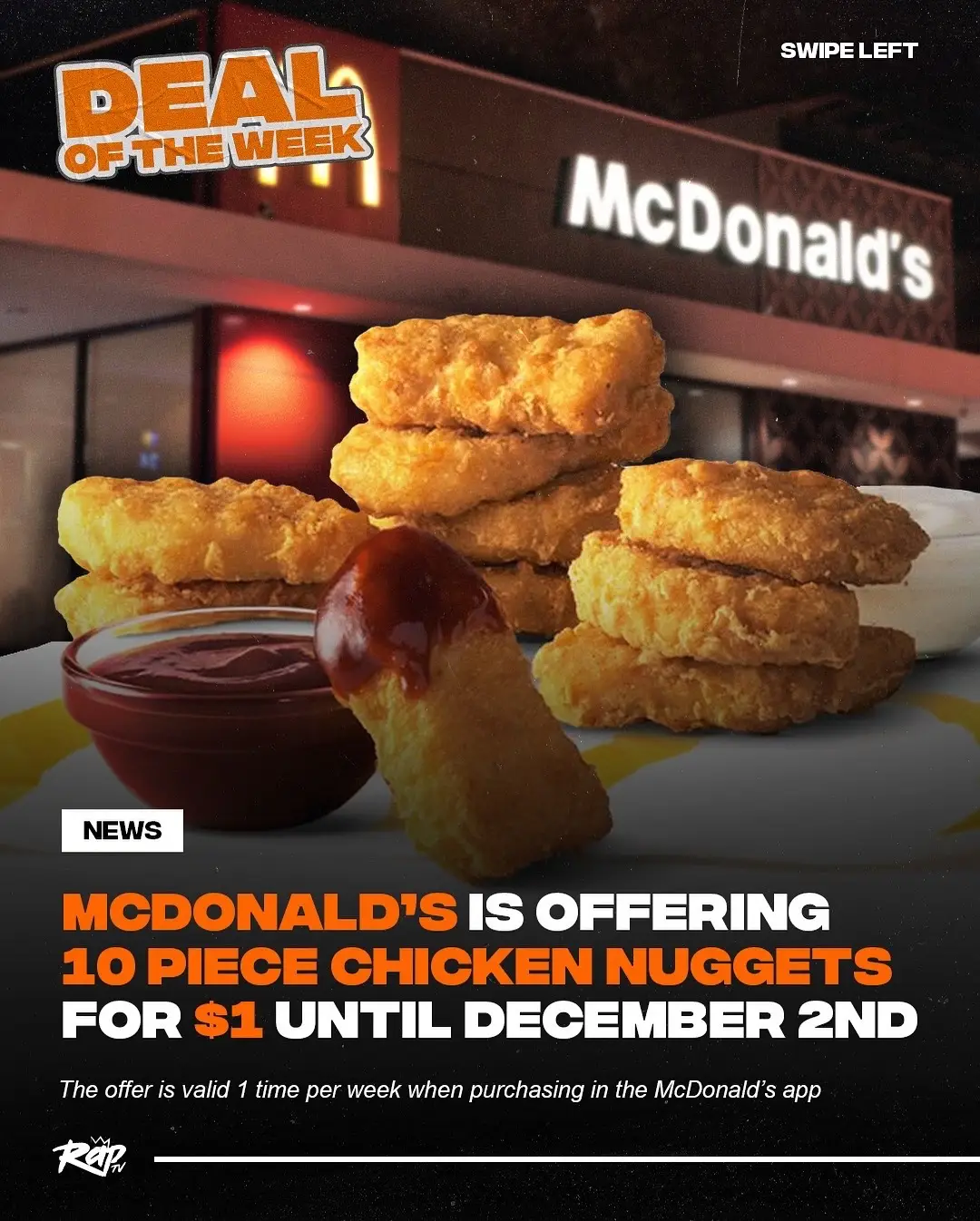 This offer is only valid once per week and must be redeemed through the McDonald’s app or by using a deal code‼️👀 Is this a deal y’all will be copping⁉️ #RapTV #mcdonalds 