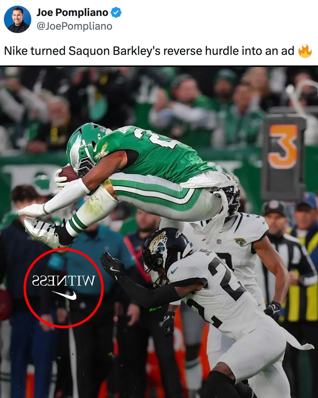 The ad is just as cool as the moment 🙌 (via @Nike, JoePompliano/X, kingjames/IG) #nike #eagles #gobirds #philadelphia #philly #saquonbarkley #flyeaglesfly #nfl #football #footballtiktok 