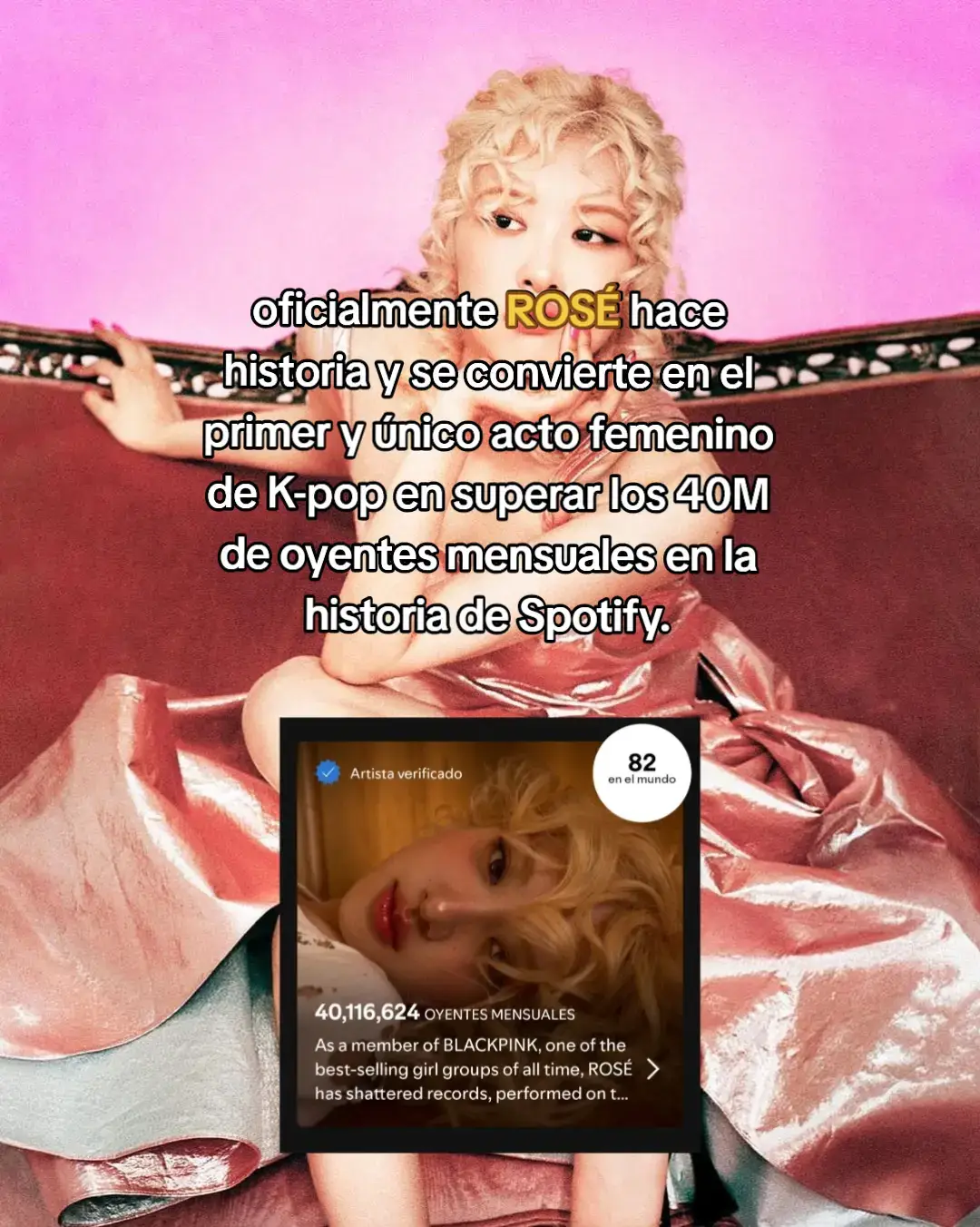 con ésto demostramos que la única competencia para blackpink, son ellas mismas. #rosé #blackpink #theblacklabel #roses_are_rosie #fansé #spotify #apt #roséblackpink #oyentes #kpop #solista #fyp #tiktok 