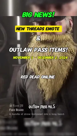 best update in years!. red dead online update November 5 - December 2, 2024. #update #november #reddead #reddeadonline #rdo2 #rdooutfits #reddeadredemption2 #fyp #rockstargames #foryou #games  you can find information how to get the outlaw pass items and new emote at the end of this clip. 