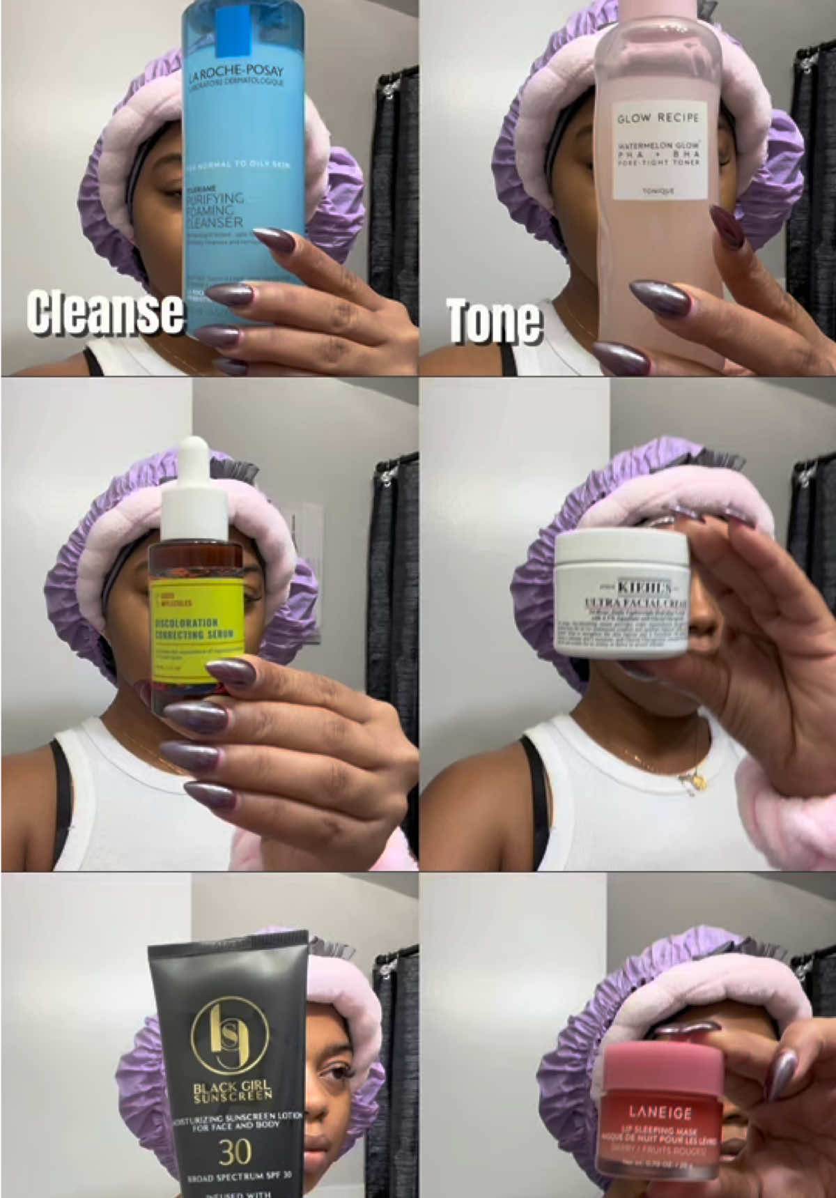 For my beginners this is the basics✨ • • • Products used 👇 ✨@LaRochePosayUS ( cleanser) ✨ @Glow Recipe (Toner) ✨ @Good Molecules (serum) ✨ @Kiehl's Since 1851 (moisturizer) ✨ @Black Girl Sunscreen (sunscreen) ✨ @laneige_us (lip mask)  #skincareroutine #minivlog 