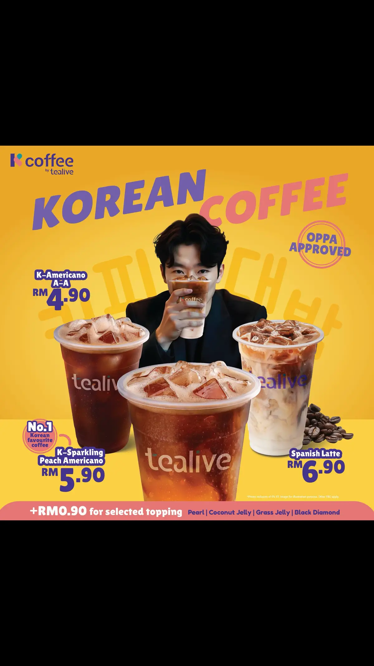 Are you ready to try out Oppa Approved K-Coffee? 😻​ Try the classic K-Americano A-A or if you're feeling brave, sip on K-Sparkling Peach Americano!​ For latte lovers, we got you with our Spanish Latte. Very creamy for those who like a milkier taste ☕​ Enjoy them from RM4.90 out at your nearest Tealive outlet starting 6 Nov 2024​ Terms and conditions apply. Pricing may vary by store location.​ #Tealive #BrewingPositivity #tealivekcoffee 