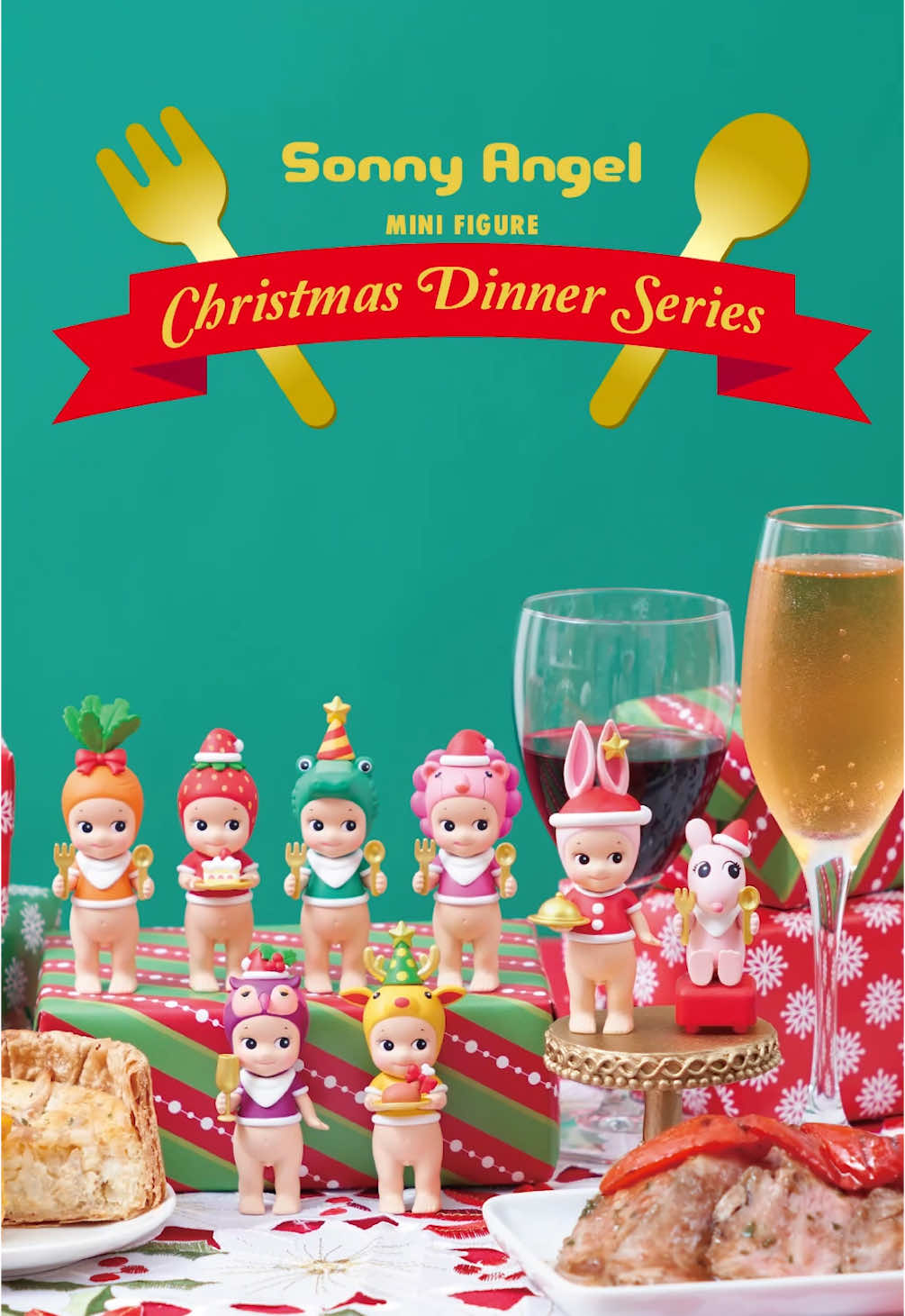 Introducing Sonny Angel Christmas Dinner Series! 🎄   Sonny Angel arrives ready to party with a napkin around his neck, yummy food, and luxurious gold cutlery in his hands. 🥂 Celebrate this year's holiday in style with #SonnyAngel and a decadent Christmas Dinner! 🍗 6 kinds + secret and #RobbyAngel. 👼🏼   Coming November 20th Presale info TBA #sonnyangeltok 