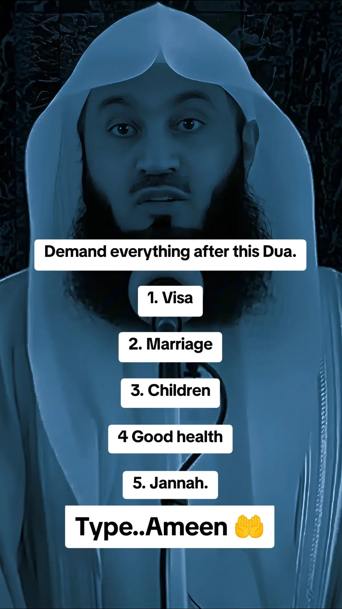 Demand everything after this Dua. 1. Visa 2. Marriage 3. Children 4 Good health 5. Jannah. #dua #muftimenkofficial #muslimtiktok #muslim #motivationalspeech #ameen #islamic_speech #islamicquote17 #islamicvideo #trustallah #allah #muftimenk #mercyofallah #alhamdulillah #islam #quran #fyp #dua #ameen 