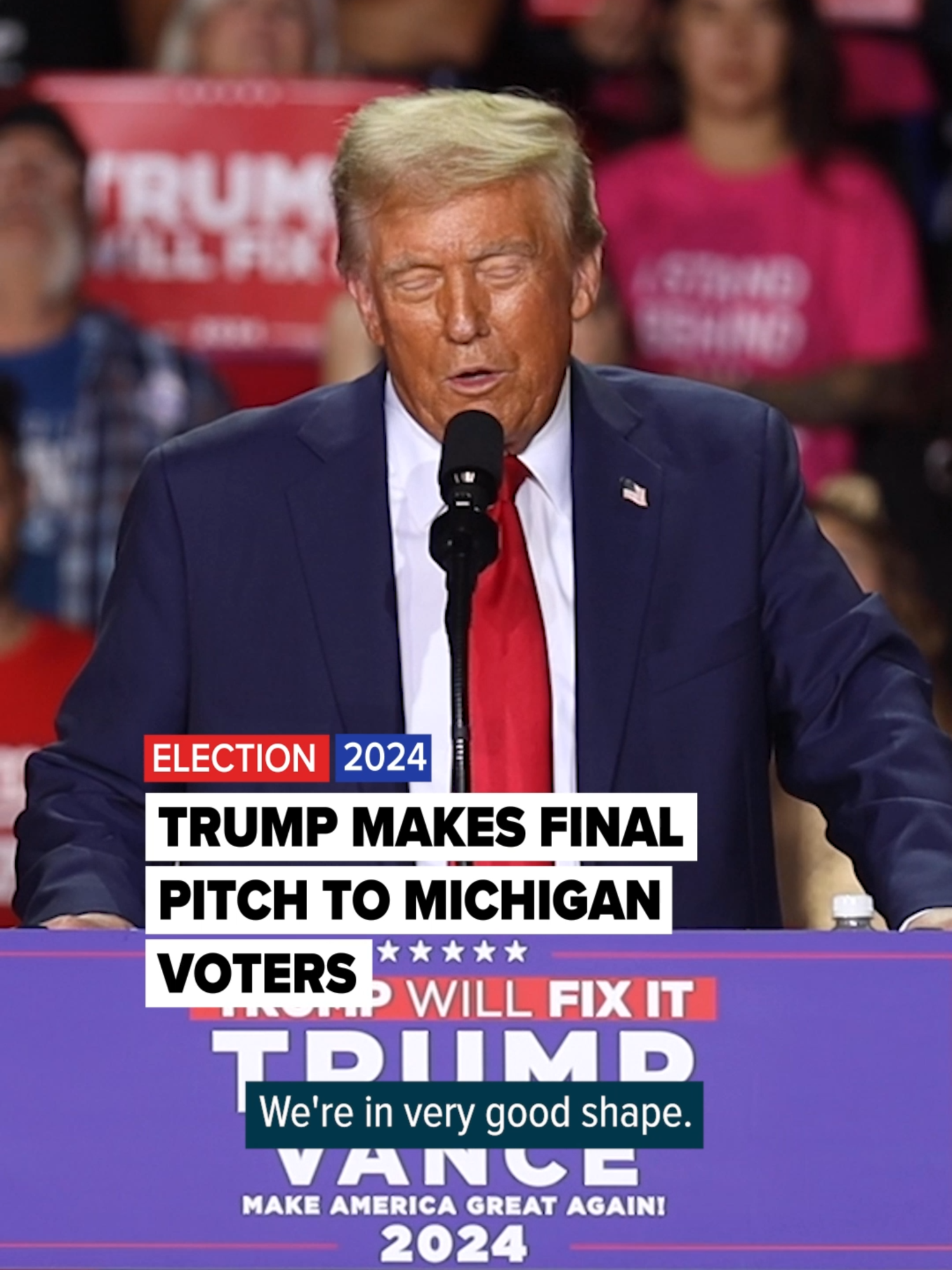 In his final campaign stop of the 2024 presidential election, former President Donald Trump made his last pitch to Michiganders before they head to the polls on Tuesday, Nov. 5, if they hadn’t already cast their ballots early. Trump held the rally at Van Andel Arena in Grand Rapids on Nov. 4, 2024 in front of an adoring crowd. The rally crossed past midnight and into Nov. 5 and Trump didn't take the stage until 12:15 a.m.  (Neil Blake | MLive.com) #election2024 #election #donaldtrump #trump