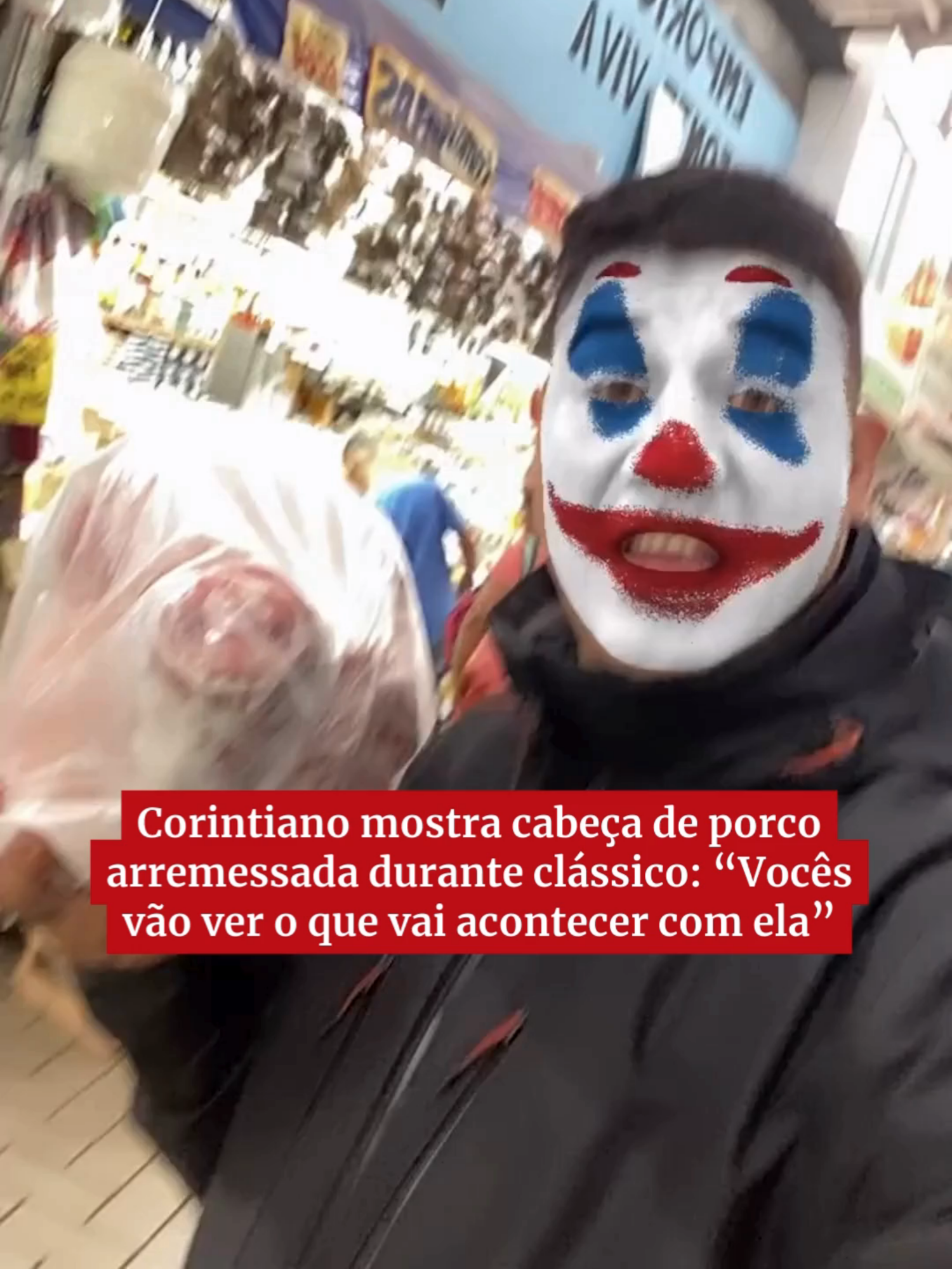 Nas redes sociais, um homem está se apresentando como responsável por levar uma cabeça de porco para a partida entre Corinthians e Palmeiras, na noite dessa segunda-feira (4/11), pelo Campeonato Brasileiro. Identificado como Rafael Modilhane 