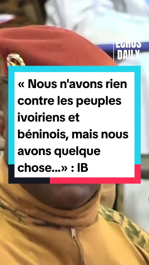 « Nous n'avons rien contre les peuples ivoiriens et béninois, mais nous avons quelque chose contre leurs dirigeants...(Les esclaves du salon). » Capitaine Ibrahim Traoré, Chef d'Etat du Burkina Faso, Membre fondateur de l'AES. #ibrahimtraore #discours