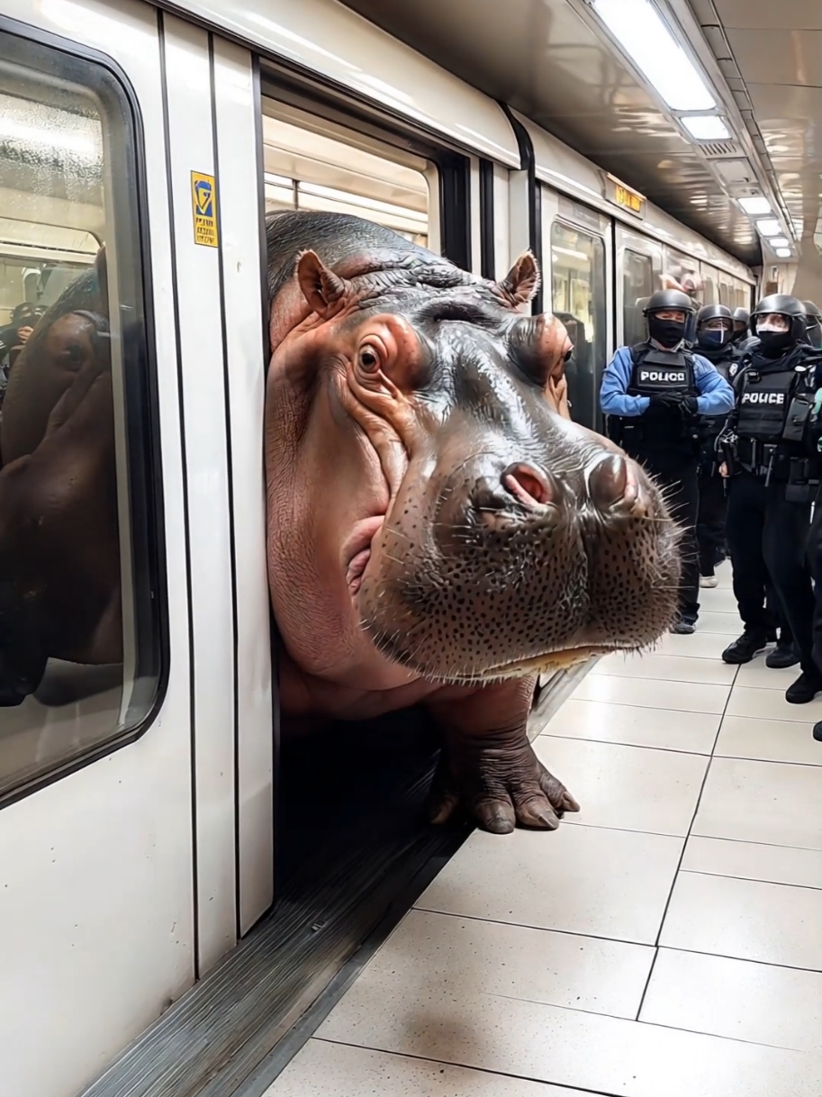 Hippo on the Loose! Escaped Zoo Hippo Spotted in NYC Subway Chaos!  #hippo #subway 