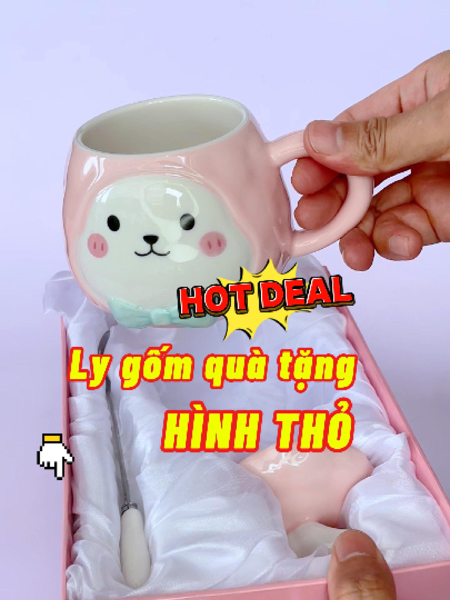 Ly cốc sứ có nắp đậy hình thỏ dễ thương 450ml, món quà sinh nhật tặng bạn gái cốc uống nước có nắp đậy kèm thìa đáng yêu #taphoahaingo #xuhuong #giadung #trendingvideo #trending #quatang