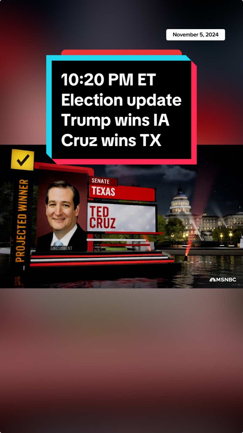 BREAKING: Donald Trump wins Iowa and Sen. Ted Cruz wins Texas, NBC News projects. #election2024 #kamalaharris #donaldtrump #politics #news #election 