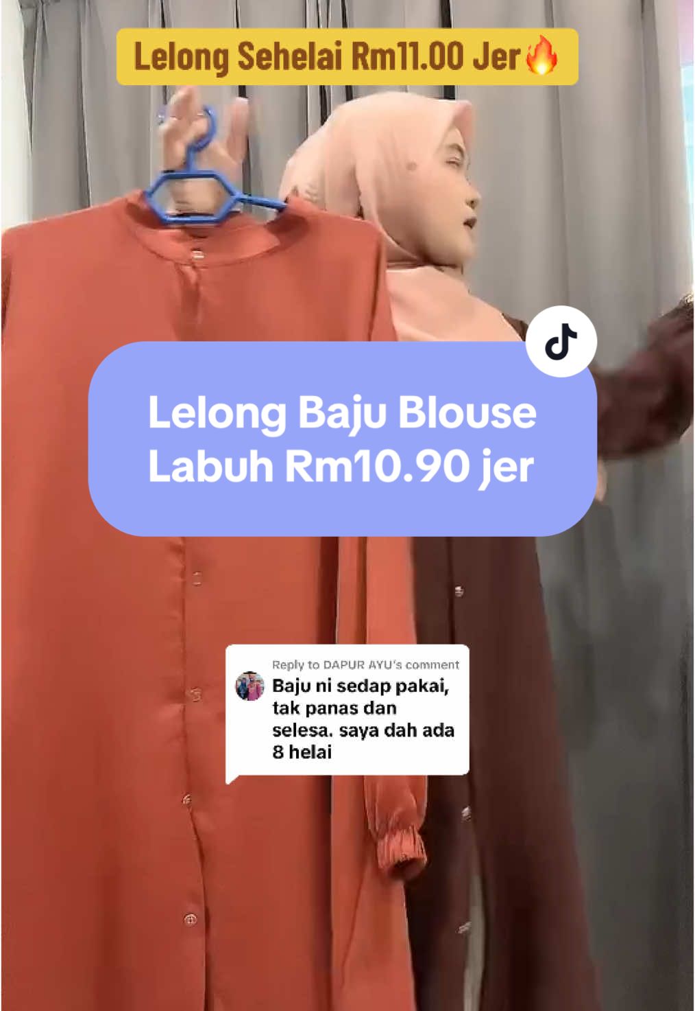 Replying to @DAPUR AYU betul sis baju ni lawa, labuh dan ironless. Selesa pakai dan ramai yang repeat. Blouse labuh ironless. #muslimahootd #muslimahOOTD #blouse #TikTokShop1111MegaSale 