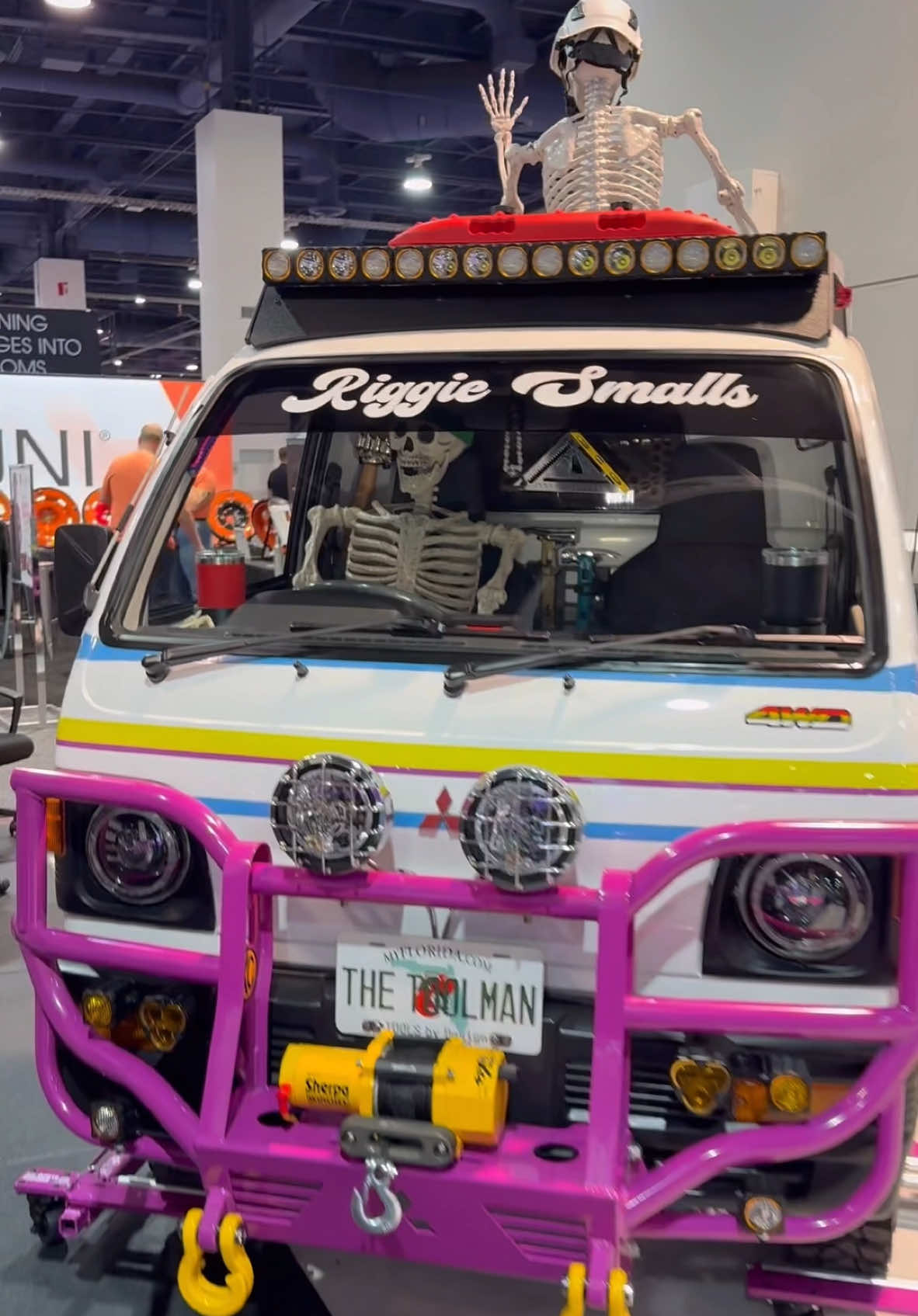 Riggie Smalls in all it's kei truck glory! My vision and wild ideas brought to life. I hope it makes everyone smile as much as it does for me! Come see #RiggieSmalls at booth 36157 in South Hall Upper during SEMA show Massive thanks to all who helped make this build happen: @HVNY IMPORTS for the perfect scissor lift bed truck and sourcing the ultra rare stainless dump bed @Ingersollrandtools for the IQV20 tools to do all the work this custom project required Struck Equipment for trusting me to put the all new mini-bulldozer in the bed and ship it across the country @KC Hilites - The Original for the lighting & collaboration opportunity Mod My Rig for the roof rack and custom KC FLEX ERA light  Dynamic Design Jax with the wrap work bringing my finger paint drawing to life @solarshadewindowtint for the tint & powder coating Agency 6 for the offroad grab handles, shovel, & stainless spikes @martinez tools polished hammers & speed square @made_by_the_metalist hand axe & hammer hand @moose_knuckle_offroad for the shackles & accessories @gatormagnetics for the awesome TOOLSbyDesign branded hooks This really was an amazing full custom project to tackle. Fun...stressful...and very rewarding. #sema2024 #semashow #keitruck #struckequipment #minitruck #minidozer #semabuild #sema24 #tools #4wd #offroad #overlander #vintage