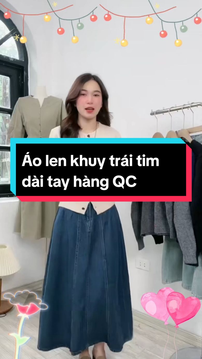 Áo len khuy trái tim dài tay hàng QC #nganbong #aolen #aolennu #aolenxinh #aothudong #thoitrangnu #phoidoxinh #xuhuong #thinhhanh #TikTokFashion #longervideos 