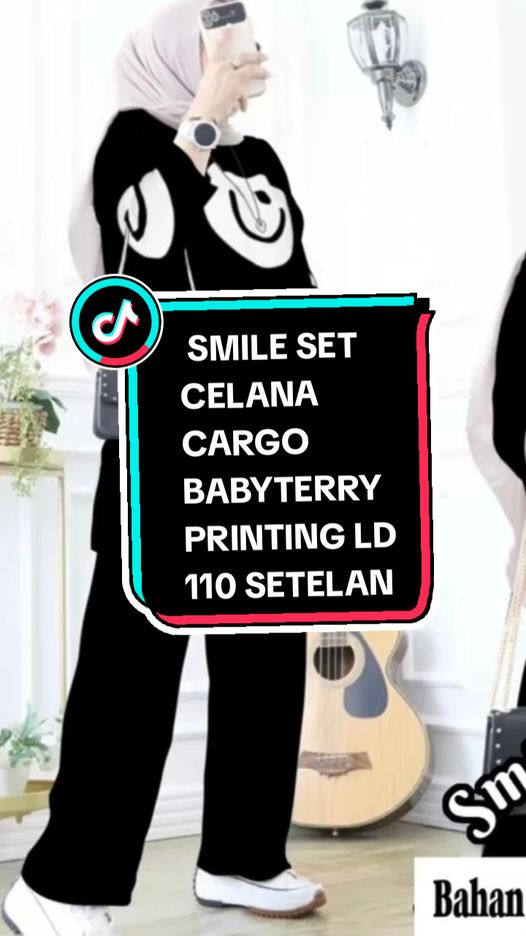 SMILE SET CELANA CARGO BABYTERRY PRINTING LD 110 SETELAN KOMBINASI POLOS Dewasa di bawah Rp50.000 #setelanwanita #wanita #cantik #kainlembut #nyamandipakai #setelan 