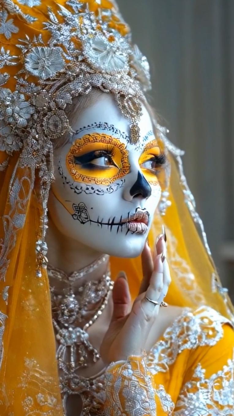 Día de los Muertos według AI. Sztuczna inteligencja pomaga mi stworzyć kobietę w makijażu Día de los Muertos. #aiface #aigenerated #ai #aiart #aiviral #aitok #aivideo #aivideogeneration #aiwomen #aidiadelosmuertos #diadelosmuertos 