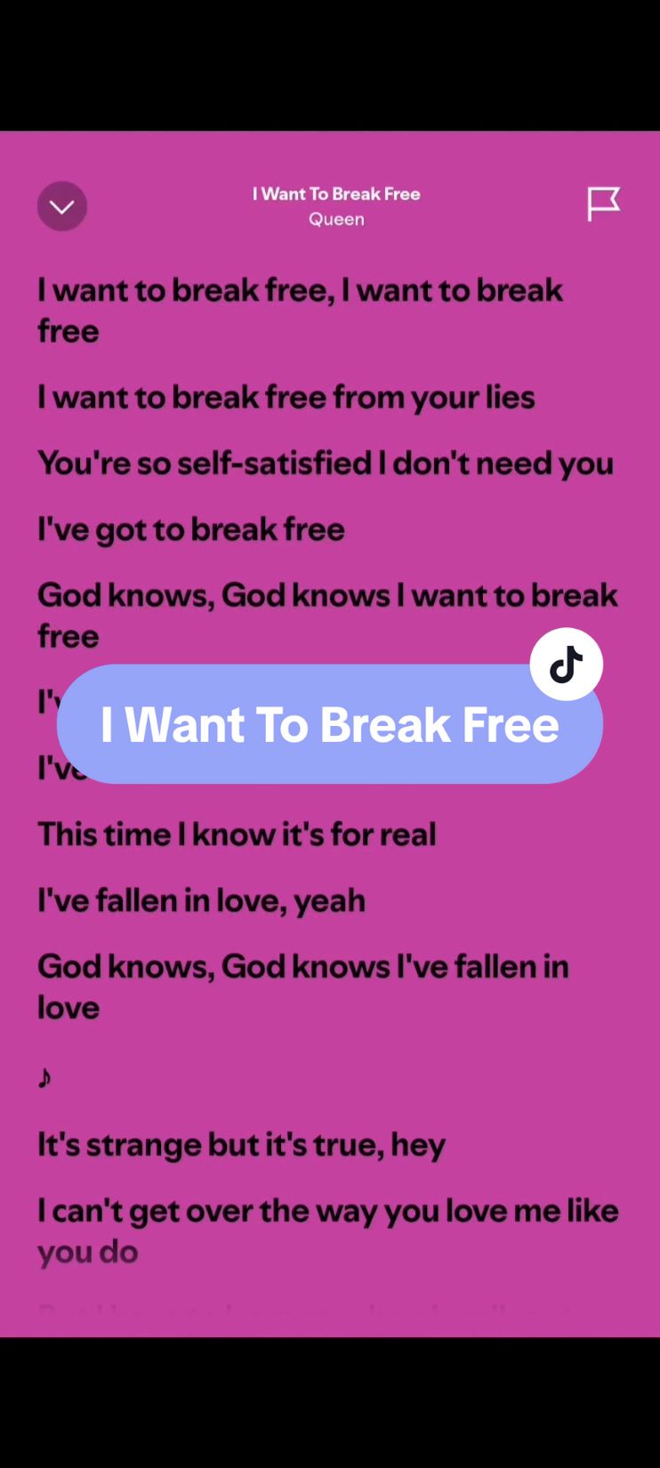 I Want To Break Free🎶 by: Queen #iwanttobreakfree #lyrics #spotify #kantakamuna🎤🎶 #oooooomerr_ #fyp 