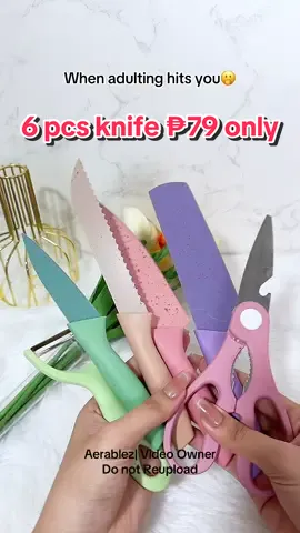 Knife Set 6 PCS Pastel Colors ₱79 only super aesthetic😍 #knife #kitchenutensils #knifeset #utensils #utensilset 