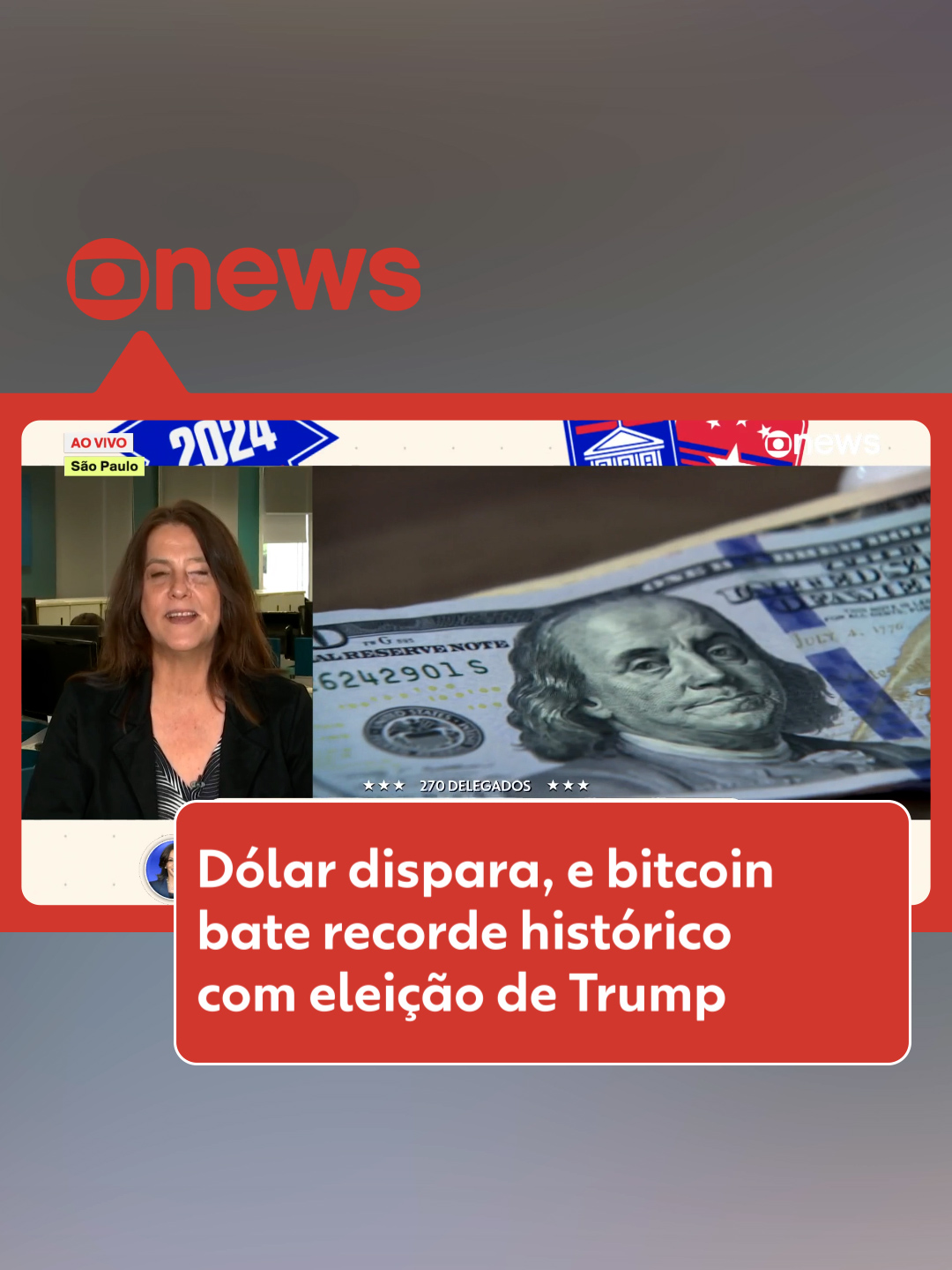 Efeito Trump - A vitória de Donald Trump na eleição presidencial dos Estados Unidos provocou um aumento expressivo nos juros futuros americanos nesta quarta-feira e, como consequência, o dólar também dispara frente a outras moedas no mundo todo. No Brasil, às 9h10, o dólar tinha alta de 1,64%, cotado a R$ 5,84. Na máxima do dia, até aqui, a moeda já bateu os R$ 5,86. O índice DXY — que mostra qual a variação do dólar em relação a uma cesta de moedas de outros países (como euro, iene, libra esterlina e dólar canadense) — tinha alta de cerca 2%. Os juros futuros indicam a expectativa do mercado financeiro para qual deve ser a taxa de juros definida pelo Federal Reserve (Fed, o banco central americano) nos próximos anos. Essas taxas, que hoje estão entre 4,75% e 5,00% ao ano, servem como referência para o rendimento das Treasuries, os títulos públicos americanos, considerados os ativos mais seguros do mundo. Mas qual a razão para este desempenho? O candidato republicano defende uma política econômica mais protecionista, que prioriza a produção interna nos Estados Unidos em detrimento da importação de outros países. Isso pode reduzir tanto as exportações brasileiras, que têm o país norte-americano como segundo principal destino, como criar uma guerra comercial mais rígida para a China, por exemplo. Essa antecipação de cenário ajudou a valorizar o dólar contra outras moedas emergentes. O bitcoin, criptomoeda mais popular do mundo, também dispara nesta quarta-feira e renova seu maior patamar histórico, sendo negociado próximo dos US$ 74 mil, com a vitória de Donald Trump nas eleições presidenciais dos Estados Unidos. Às 8h, o bitcoin registrava alta de cerca 6,50% e era vendido a US$ 73.863. Na máxima do dia, a moeda subiu 8,63%, ultrapassando os US$ 75 mil. No Brasil, a alta da criptomoeda era ainda mais expressiva, de mais de 11%, vendida a quase R$ 443 mil. Leia mais no #g1 #donaldtrump #dolar #juros #bitcoin #estadosunidos #tiktoknotícias