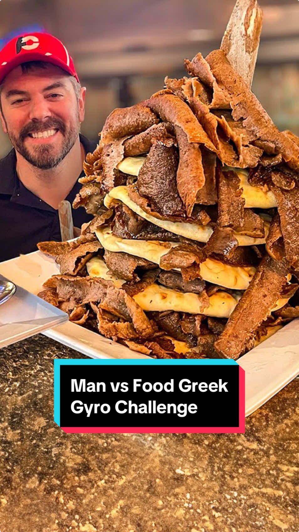 Could you beat this challenge? I had 40 short minutes to dominate over 2lbs of lamb gyro meat, layered with 5 pita breads, and served with salad and tzatziki!!  #foodchallenge #randysantel #fyp #gyro #greek #kebab #lamb #mukbang #giant #Foodie #challenge #foryou 