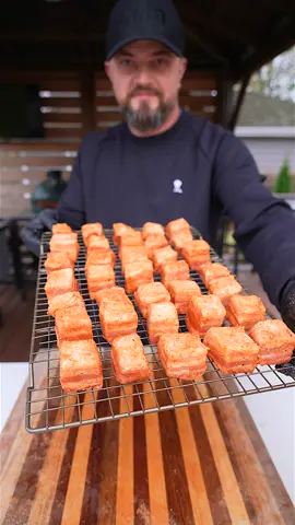 Sweet, savory, fatty and melt in your mouth delicious. That’s a pork belly burnt end for ya!   And these made with my maple bourbon rub and homemade sauce were 🔥🔥. #grillinwithdad #bbq #grill #burntends #porkbelly #Recipe #Foodie #delicious #eeeeats #nomnom #backyardbbq