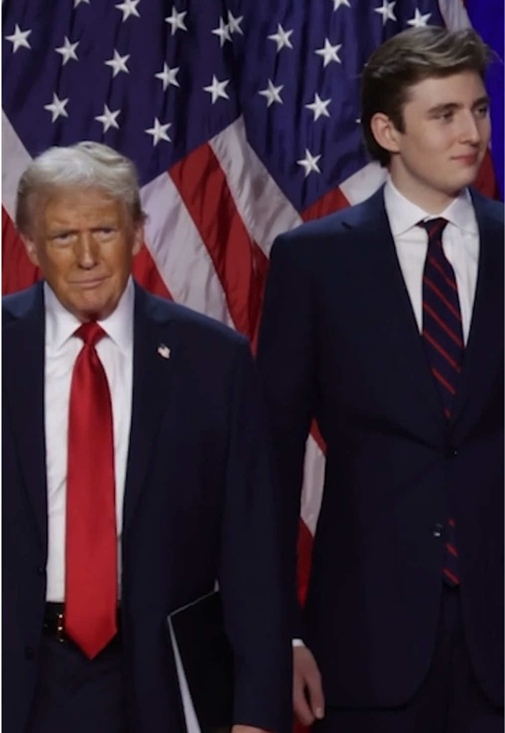 All eyes were on the youngest son of Donald Trump, catching viewers' attention as he appeared on stage next to Melania during his father's victory speech. 18-year-old Barron Trump towered over his mum with viewers commenting on his remarkable height.  #kamalaharris #donaldtrump #democrat #republican #vote #voting #election #USElection #usa #trump #harris #jdvance #timwalz #election2024 