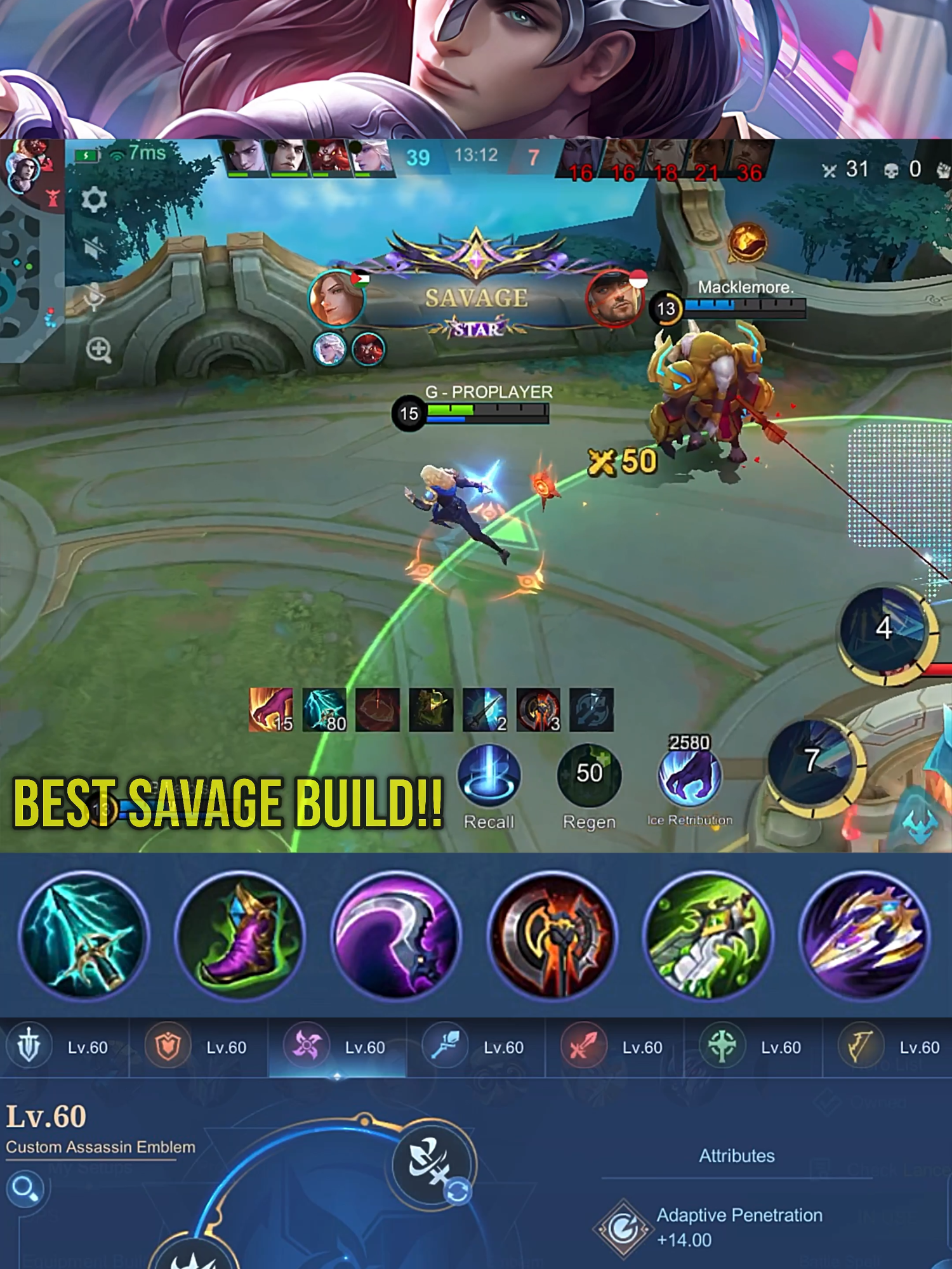 31 Kills!! Lancelot Best Savage Build (Part 4) - MLBB #gameplayproplayer #lancelot #MLBB