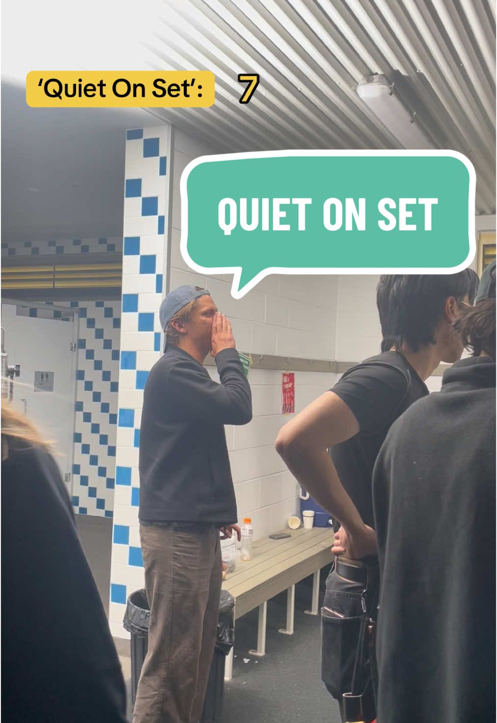 Guys, I think the AD wants quiet on set… please 🥲 #mongrelpunt #shortfilm #behindthescenes #bts #studentfilm #afl #studentshort #jmcacademy #footytiktok #footy #lgbt #queer #quietonset #firstad #onset 