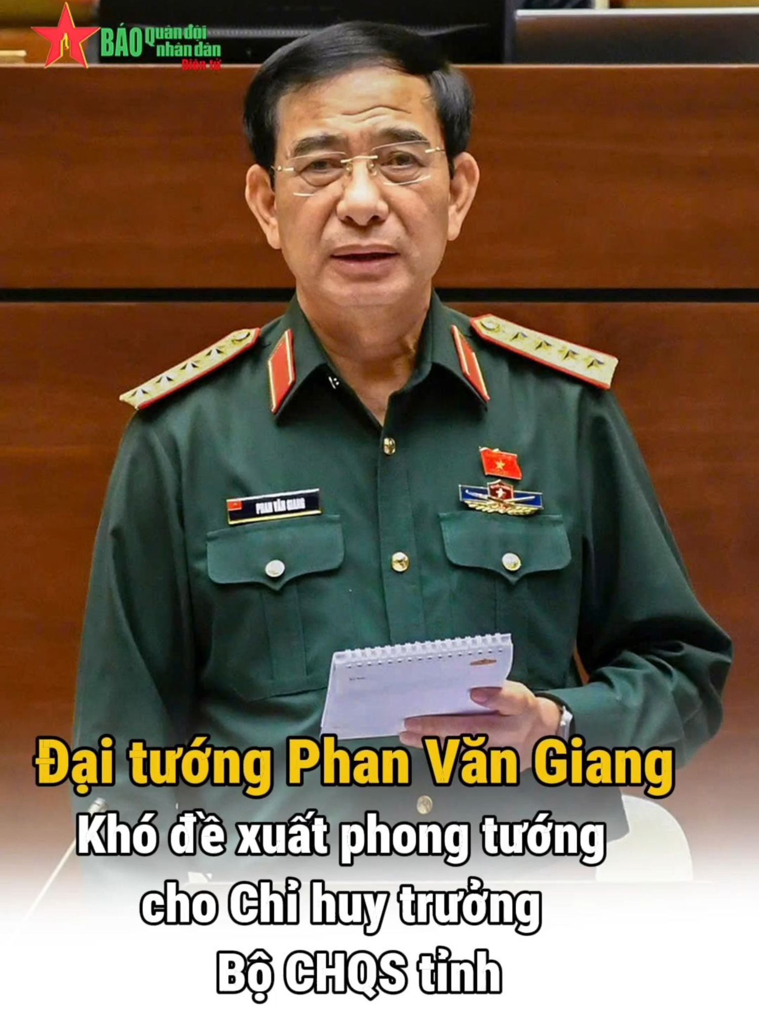 Đại tướng Phan Văn Giang: Khó đề xuất phong tướng cho chỉ huy trưởng quân sự tỉnh #tiktoknews #botruongboquocphong #daituongphanvangiang#luatsiquan
