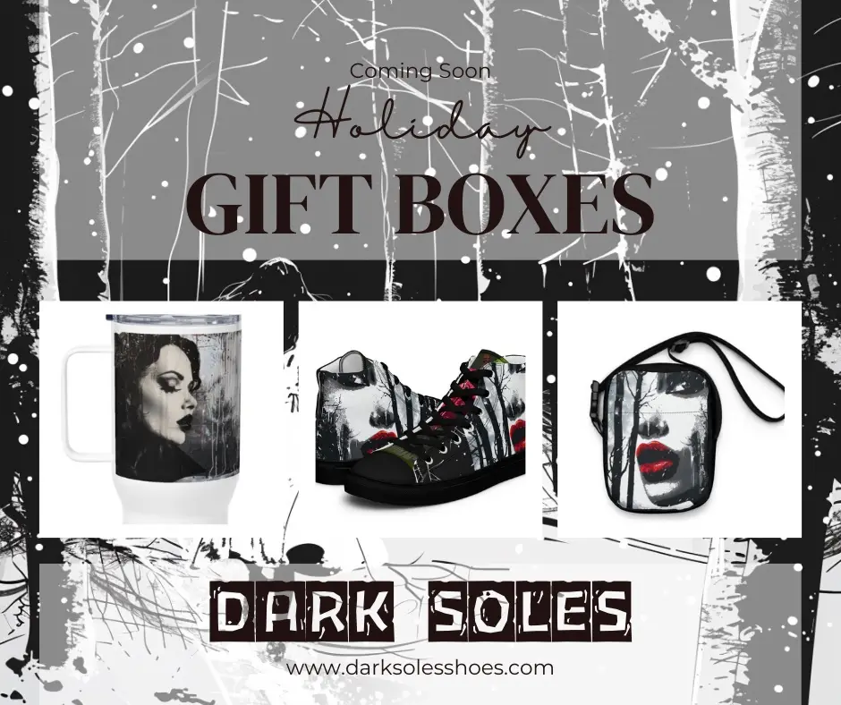 Are you looking for #holidayseason #giftideas? Check out #darksoles gift boxes coming soon exclusively to our website. Each box is unique! This Snow White inspired bundle includes #chucks , purse and tumbler. Ready to #letitsnow? 