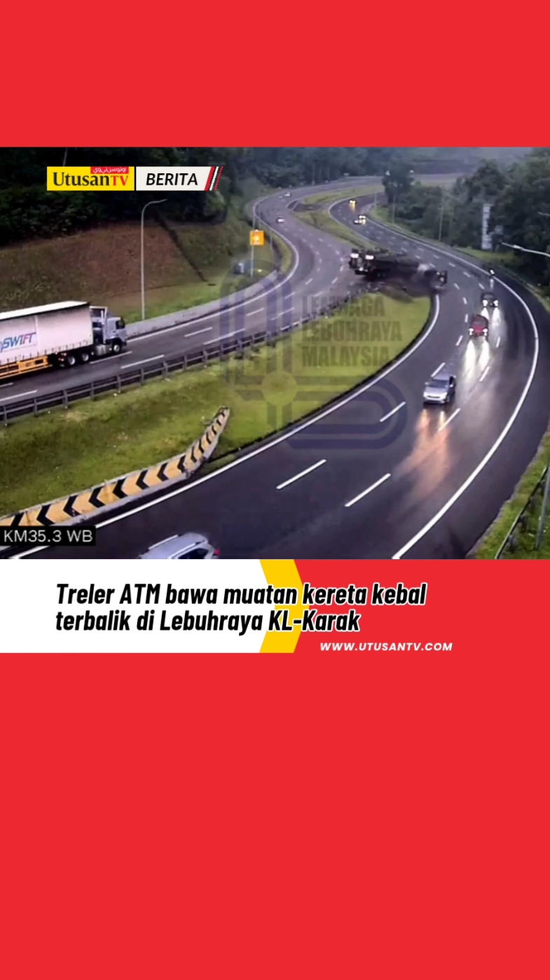 7 NOV 24:📍 Kilometer 35.2 Lebuhraya Kuala Lumpur-Karak, arah Barat dari Genting Sempah ke Gombak, pukul 4.48 petang tadi. 📽 milik @llmtrafik #klk #lebuhrayakarak #treleratm #keretakebal #fyp #trendingnewsmalaysia #beritaditiktok 