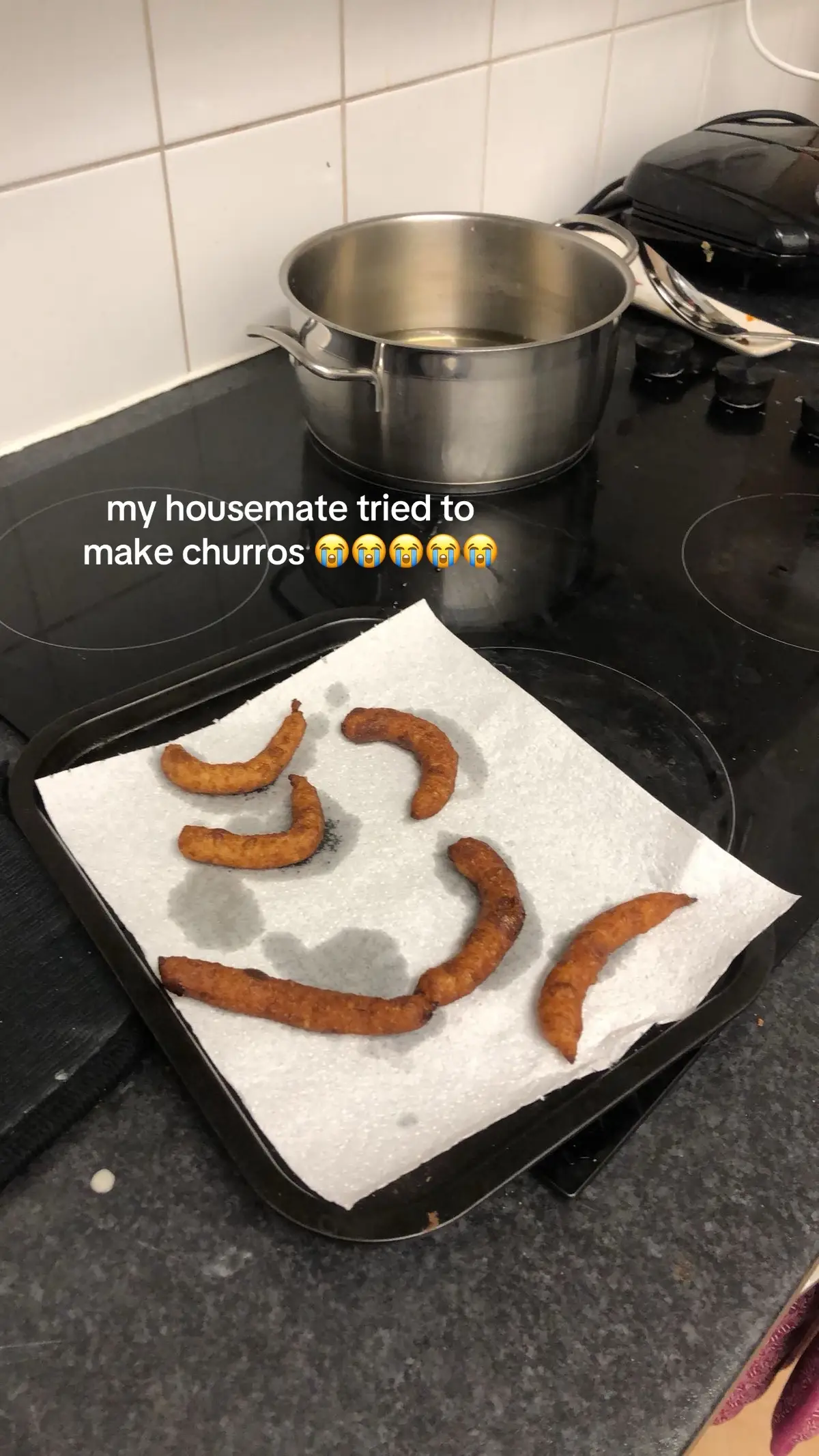 We tried to save it with brown sugar but made it worse 😭😭😭😭 #fyp #foryou #funny #churros #baking #viral #trending 