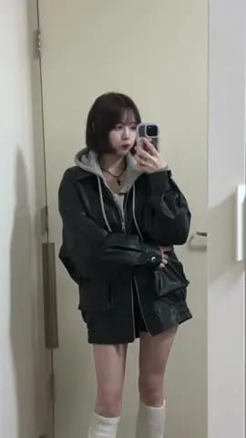 ・ レザーかわいー？？👊🏻💞◦° @WaKsnapofficial2  ・ #00 #fyp #OOTD #韓国ファッション #pr #レザージャケット #冬コーデ