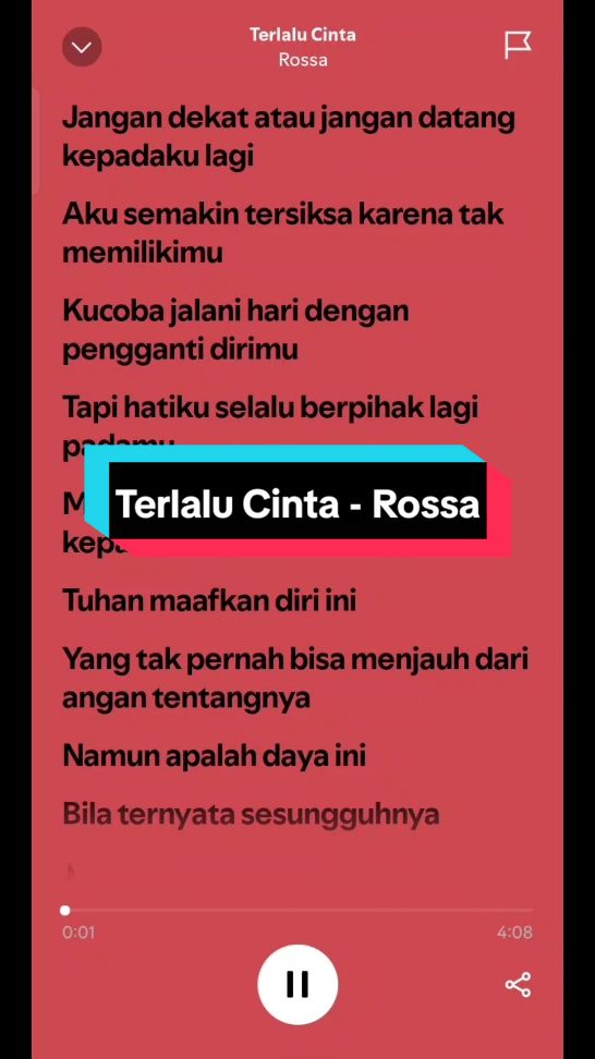 Terlalu Cinta - Rossa  #terlalucinta #rossa #akuterlalucinta #liriklagu #spotify #musikindonesiadispotify #foryou #fyp #fypシ 