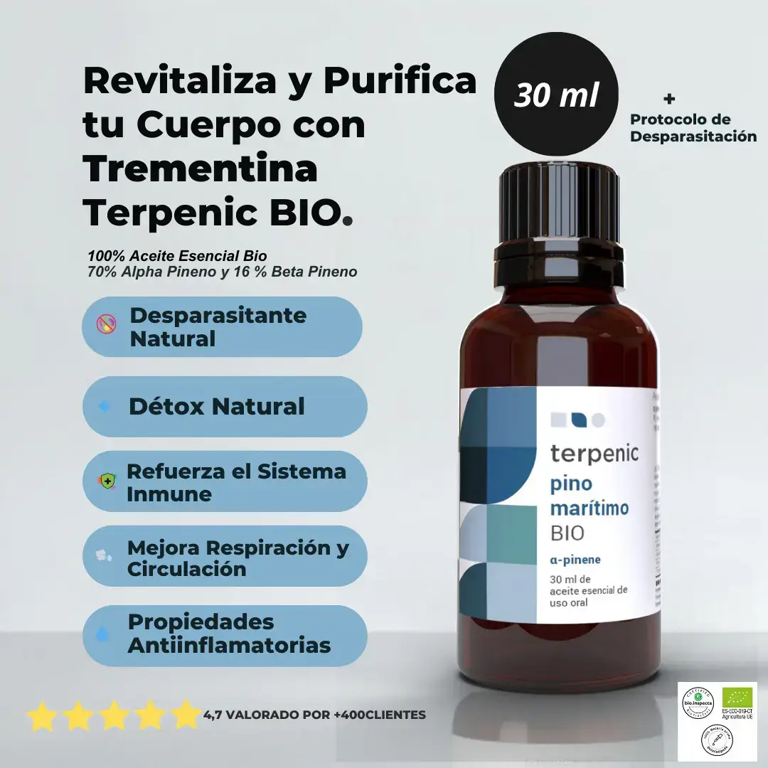 🔹 Desparasítate de manera natural 🌱 La trementina, rica en alfa y beta-pinenos, es un poderoso aliado que ayuda a eliminar parásitos y depurar tu cuerpo desde adentro. 🌿 Siente la ligereza de un organismo revitalizado, limpio y en armonía, gracias a la fuerza de la naturaleza. 🌌 Dale a tu salud el reinicio que necesita y conéctate con el poder de los pinenos. 💚 #Vitalízate #DesparasitanteNatural #BienestarInterior #ConexiónConLaNaturaleza #Trementina