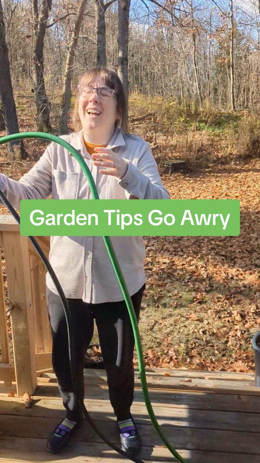 She's beauty, she's grace, she smacks herself in the face. If you haven't yet drained your garden hose and you live in a place where winter happens in November, do it now! #garden #funny #gardener #gardens #gardentip #gardeningtip 