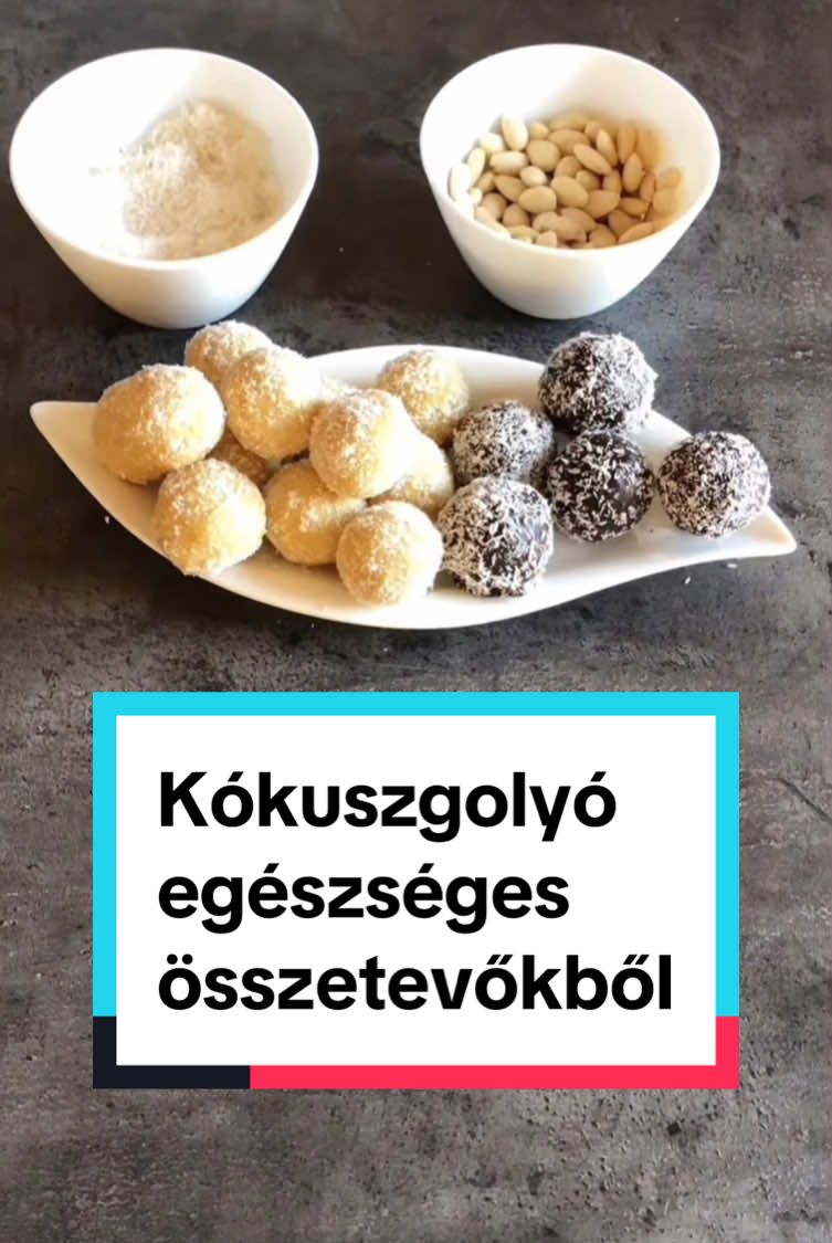 Kókuszgolyó csicseriborsóból, kókuszreszelékből, mézből, mandulából és kókuszolajból. Nincs sok összetevő, de ami van, az mind egészséges. Hozzávalók: -400 g főzött csicseriborsó -150 g méz -120 g kókuszreszelék -60 g  mandula darálva -60 g kókuszolaj vagy vaj -50 g kókuszreszelék a hempergetéshez -annyi sótlan mandula, ahány golyó lett Elkészítés: - Az egy éjszakára beáztatott, majd megfőzött, lecspegtetett csicseriborsót össze aprítottam a mandulával és a kókuszreszelékkel. Ezután hozzáadtam a mézet és a kókuszolajat, majd jól összedolgoztam. A kész masszát érdemes 1 órára hűtőbe tenni, én kihagytam ezt a lépést, mert 
 elfelejtettem, utána pedig golyókat formáltam, de előtte a közepébe tettem egy 
 egész mandulát. Utána pedig belehempergettem a kókuszreszelékbe. Ha 
 van kedved, akkor olvaszthatsz étcsokit, amibe pár golyót beleforgathatsz. 
 Várni kell vele egy kicsit, amíg megdermed, majd utána mehet az is a kókuszreszelékbe. Nagyon finom, egészséges nasi lesz belőle. #nasi #egészséges #kókusz #kókuszgolyó #csicseriborsó #mandula #olvasztottcsoki #étcsoki 