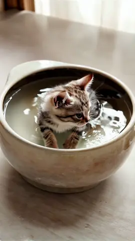 Cute tiny kitten bathing in a ceramic plate 🐈🤗 #kitten #kittensoftiktok #catsoftiktok #cutecat #ai #cat #catlover #trendingvideo #viralvideos #PetsOfTikTok #cuteanimals #tik_tok #recommendations 