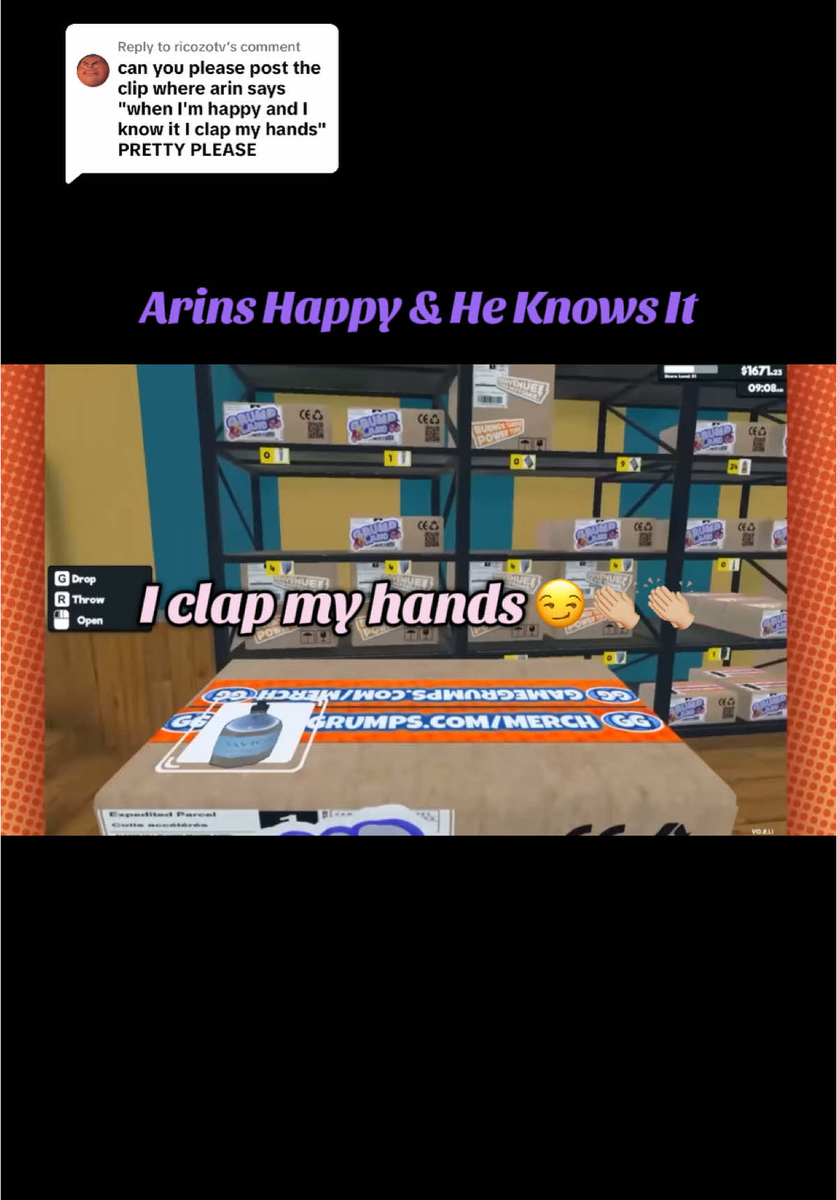 Replying to @ricozotv 🎶If Your Happy and You Know It Clap Your Hands🎶👏🏼👏🏼#gamegrumps #thegrumps #arinhanson #danavidan #imthevideogameboy #dannysexybang #funny #youtubers #friendship #2024 #fyp #grumptok #supermarketsimulator #buyandleave @gamegrumps 