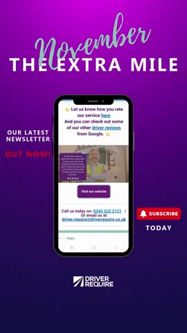 Don't miss our November newsletter! It's overflowing with insider tips and updates incl On The Road with Derri, the latest Meet The team, Our Driver of the Month and much more and discover how we can help you go the extra mile together! #DrivingJobs ↘️https://driverrequire.co.uk/news/item/out-now-2024-edition-11-of-the-extra-mile