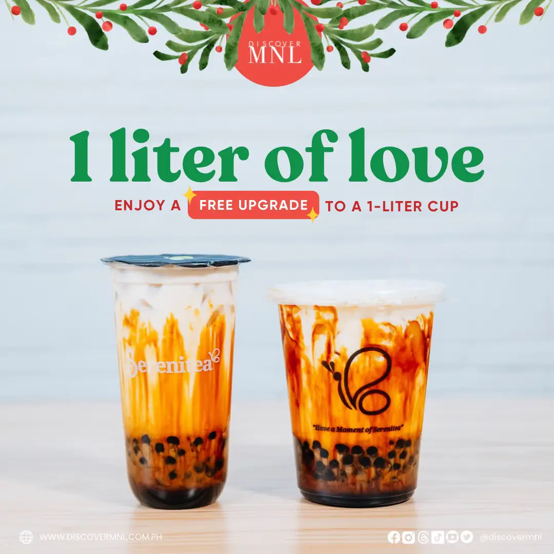 JUMBO CUP SEASON IS HERE!  1 liter of love, now served in a 1-liter cup! 💖 This Christmas, enjoy a free upgrade to a 1-liter cup on selected flavors at Serenitea—because more love and more sips make the season extra special. See you at @officialserenitea! The promo will run from December 17 to 19, 2024! #DMFoodSeries #DiscoverMNL