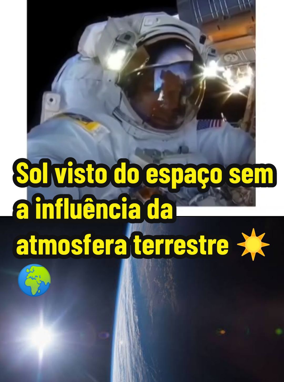 Visto do espaço, o Sol 🌞 é uma esfera brilhante, intensa e sem cintilação, emitindo uma luz branca pura 🌟, já que não há atmosfera para dispersar ou filtrar suas cores. Sem as distorções atmosféricas, sua forma é nítida e uniforme 🔵, com uma luminosidade constante e direta que revela sua cor real, um branco amarelado 🌕. O brilho é tão intenso que, mesmo no vácuo do espaço 🌌, observar o Sol sem proteção é perigoso 🚫, pois seus raios ultravioleta e outras emissões são incrivelmente fortes 🌅. #Espaço #Sol #Universo