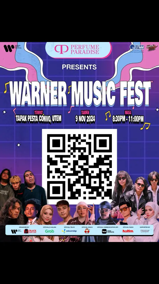 ‼️ KEPADA WARGA UTEM ‼️ Nak jumpa artis fav korang? Scan QR code di atas untuk berpeluang memenangi pass MEET & GREET! Cepat! Sebab tempat adalah terhad 🤘🏻 #WarnerMusicFest2024 #WMF24 #PerfumeParadise #BauMacamParadise